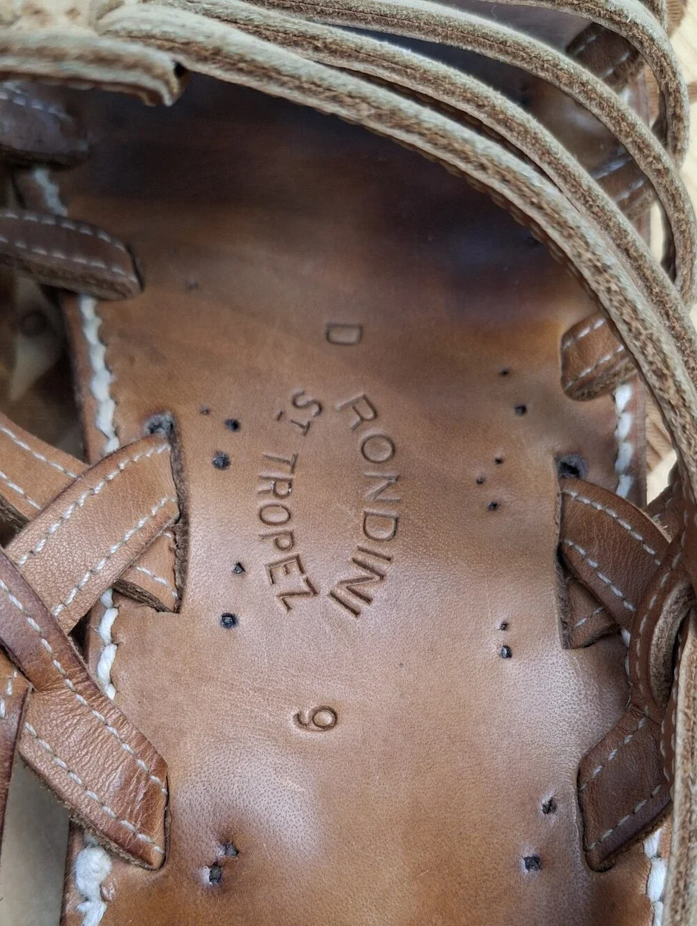 Rondini Saint Tropez Bikini Multi-Strap Roman Tan Leather Sandals Size 9